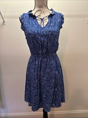 Blue Floral Tie-Neck Sleeveless Dress